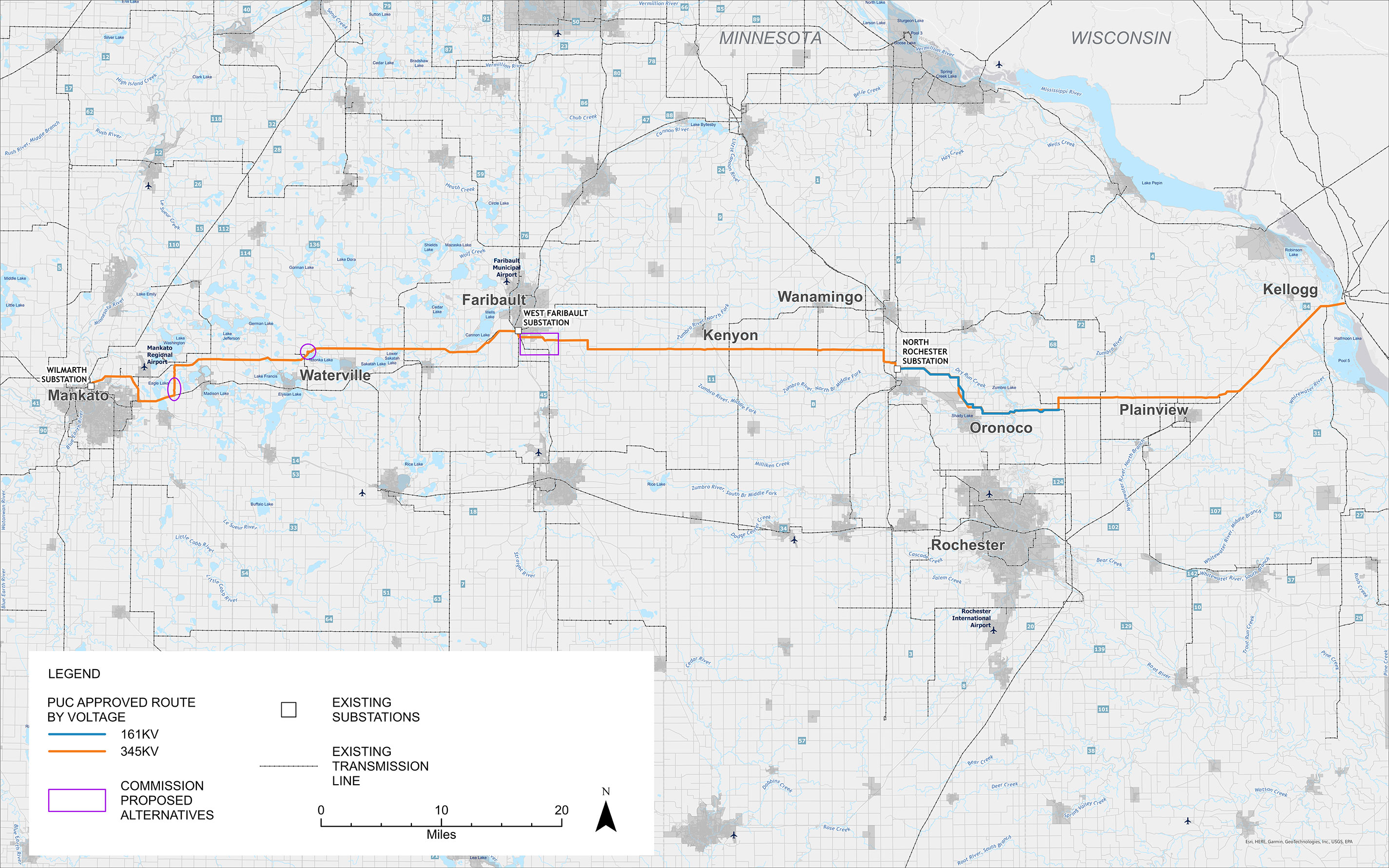 Map showing the four segments of the project.