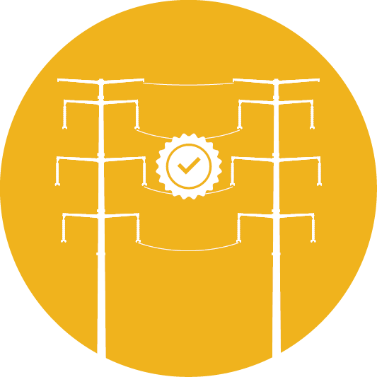 two telephone poles and checkmark icon